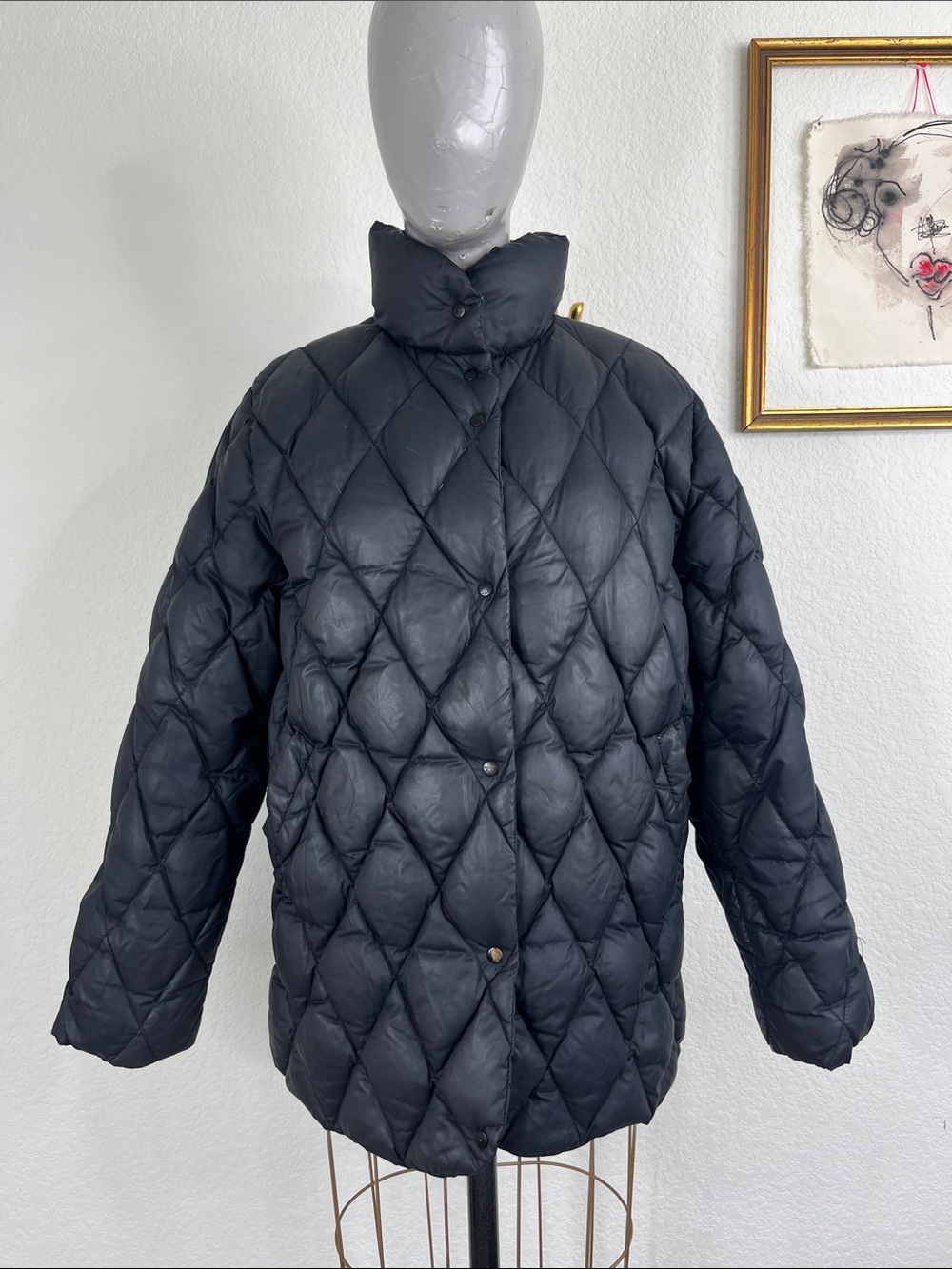 VTG Moncler Diamond Quilted Mandarin Collar Snap Front Pockets Puffer Coat Down